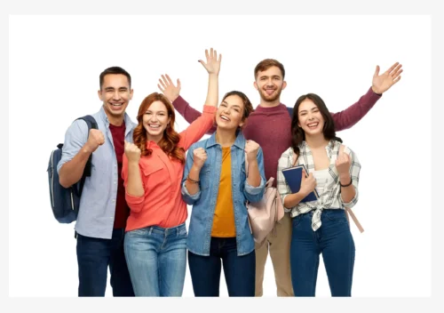 Gruppo di studenti soddisfatti dopo aver ottenuto il diploma con Diploma CSC e completato il recupero degli anni scolastici