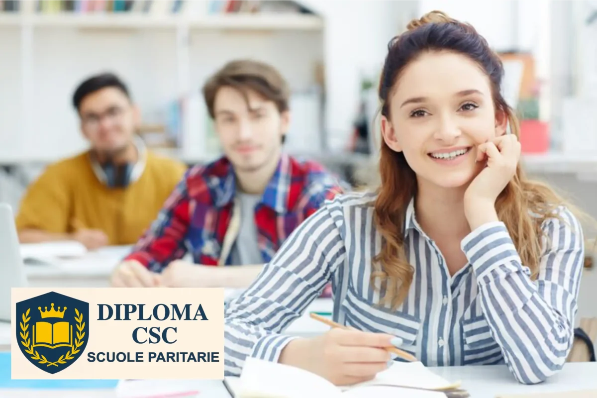 Studentessa in classe che si prepara agli esami di idoneità per recupero anni scolastici con Diploma CSC