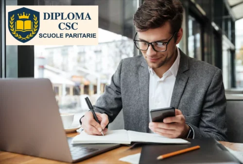 Studente del corso AFM online mentre studia amministrazione finanza e marketing con diploma CSC
