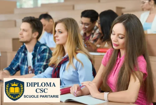 Studenti in aula in scuole paritarie durante le lezioni con Diploma CSC
