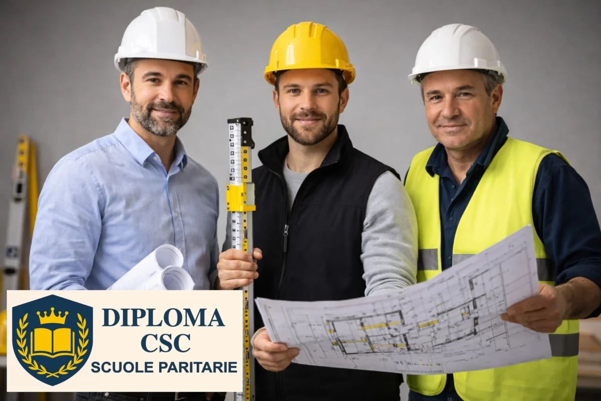 Studenti del percorso Costruzioni, Ambiente e Territorio Online impegnati nella progettazione tecnica con Diploma CSC.