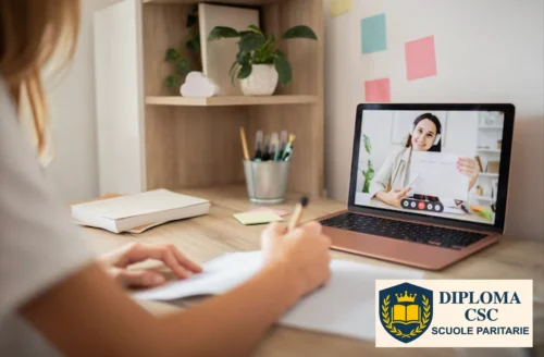 Studente segue una lezione online con il supporto di un tutor scolastico di Diploma CSC durante il percorso di studi.