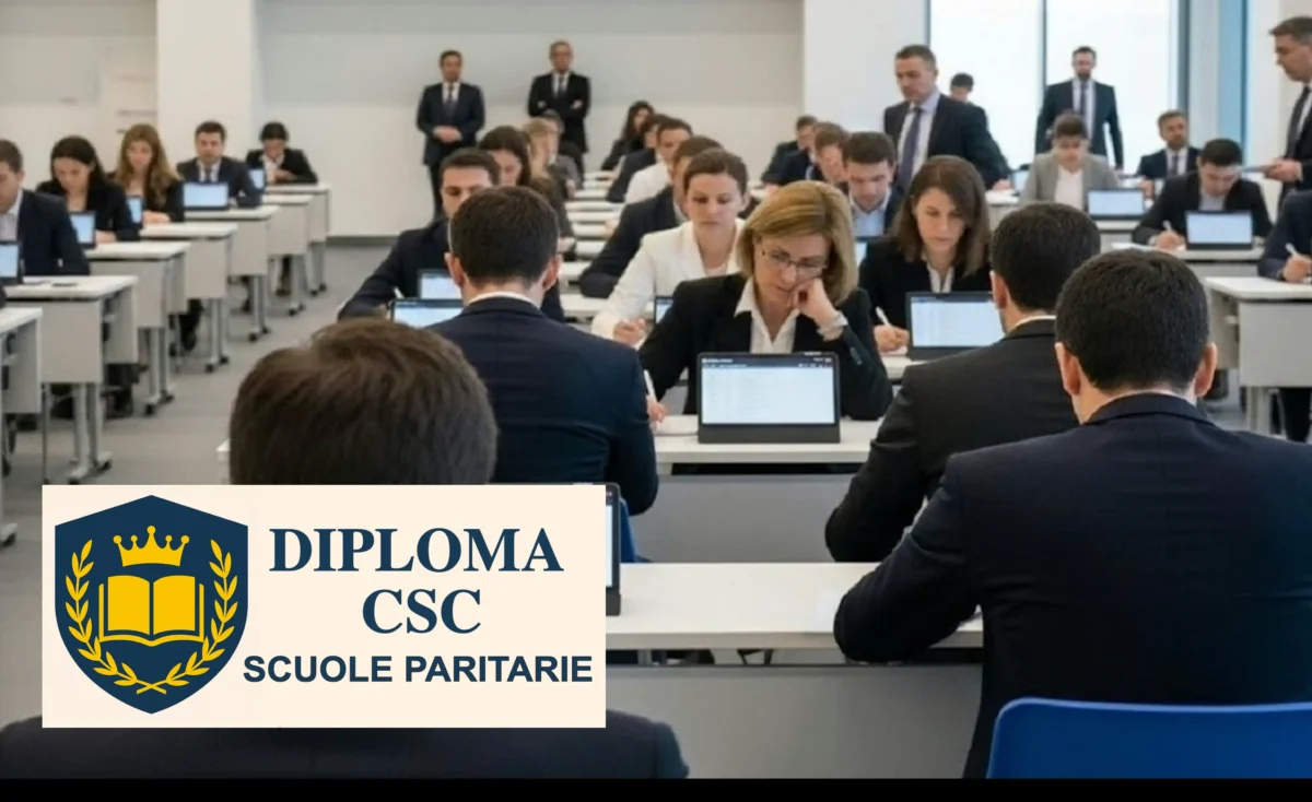 Studenti impegnati in una prova concorsuale per concorsi pubblici dopo il conseguimento del diploma con Diploma CSC.
